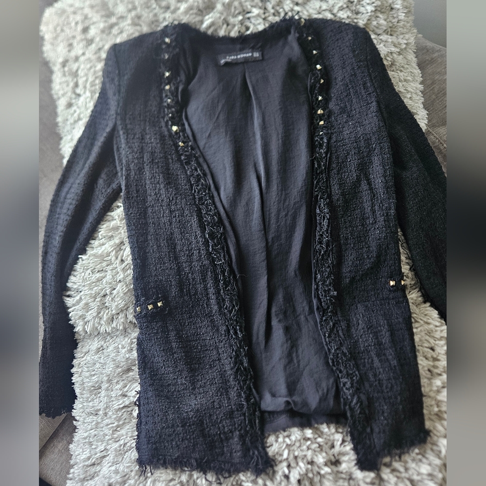 Zara Studded Tweed Blazer XS